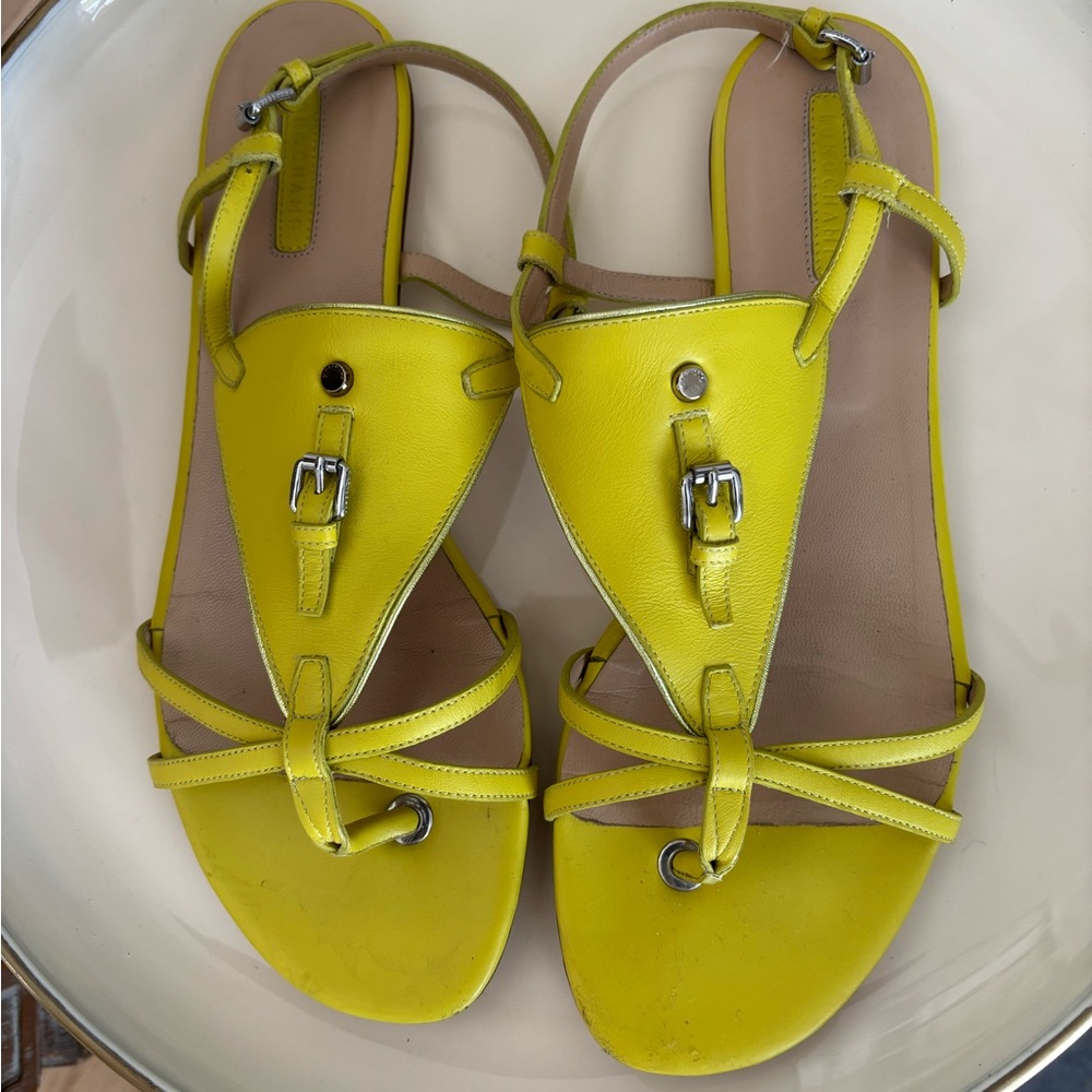 Longchamp Vibrant Chartreuse Leather Sandals
